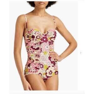 Dodo Bar Or Swimsuit Womens Small One Piece Floral Ruched Vintage Style Bathing